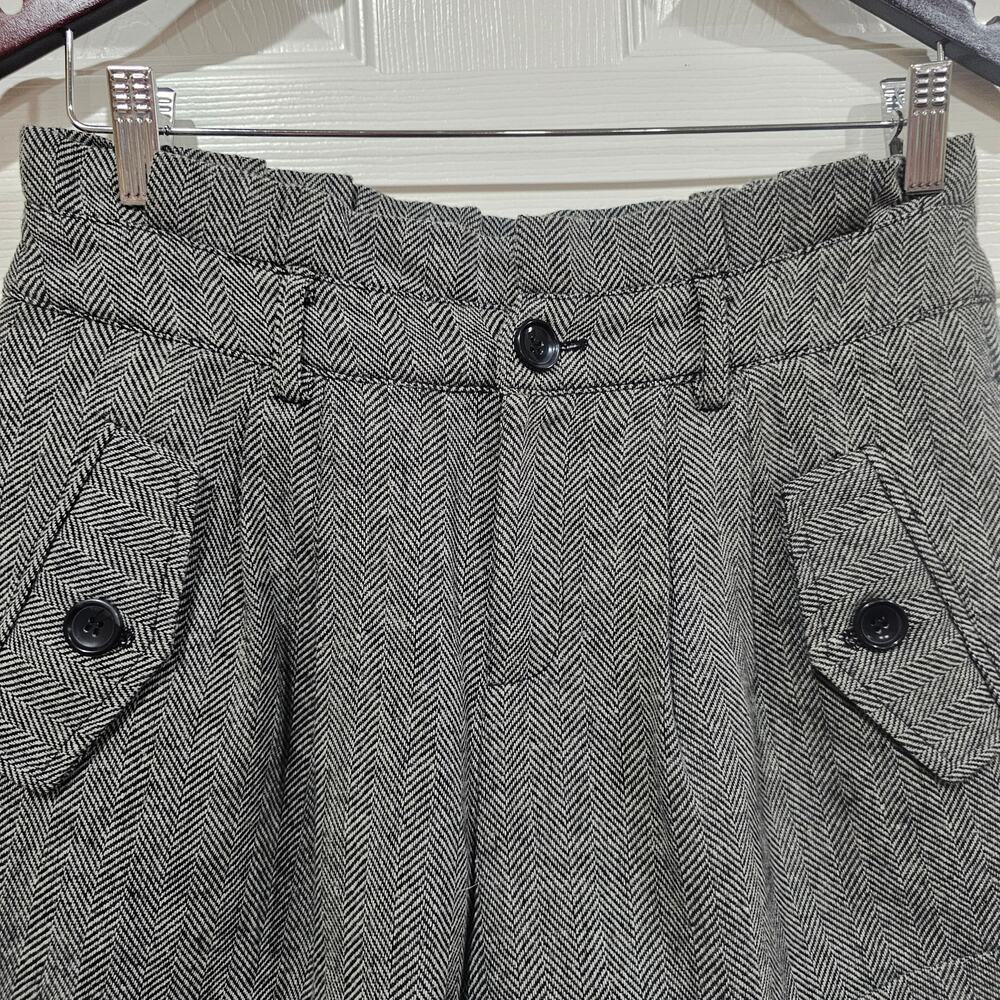 Dark Academia Herringbone Wool Blend Shorts High Waist Gray Medium - Picture 5 of 5